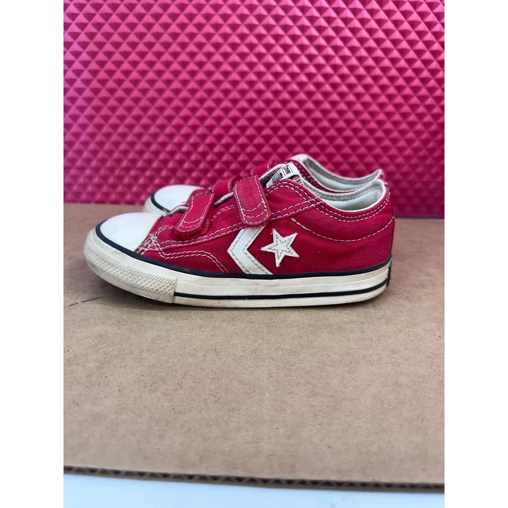 Converse Star Player Toddler Sneakers Red Canvas Hook Loop Low Top Shoes
